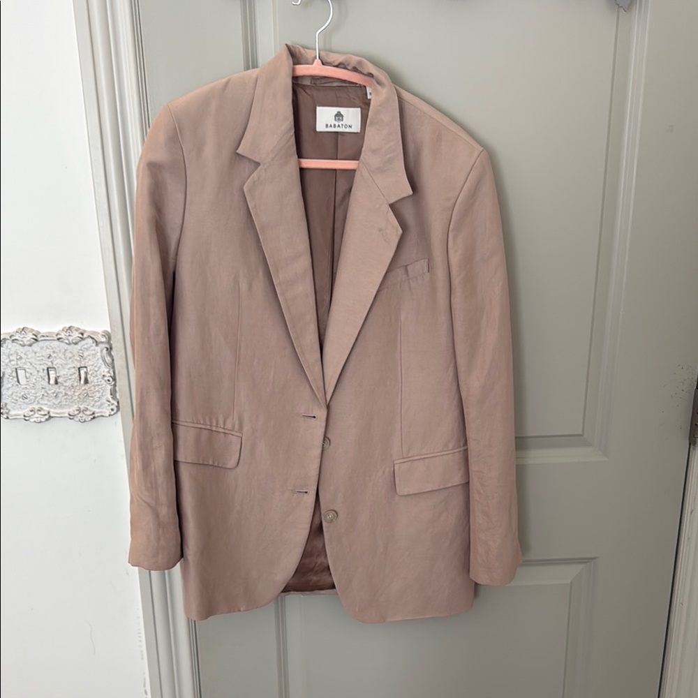 Babaton Light Pink Linen New Agency Blazer
